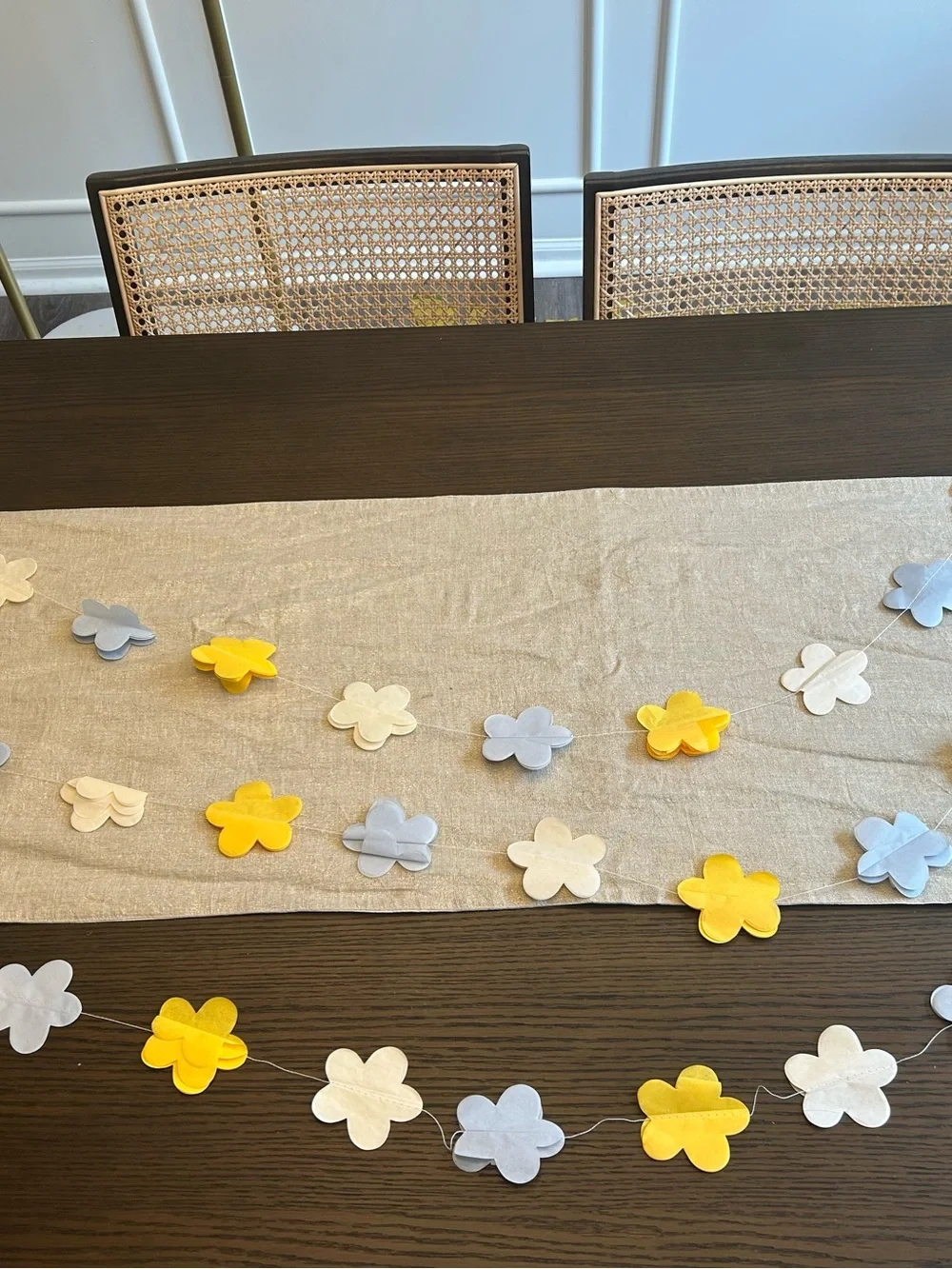 3D Paper Flower Garland Set – Yellow Ivory Gray – 3 Strands Party Decor